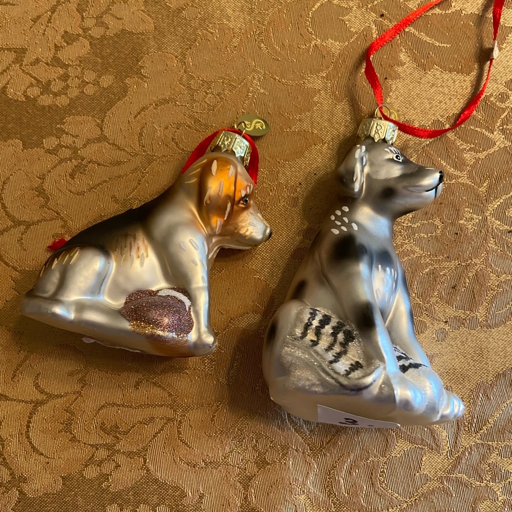 Set of two glass dog ornaments by Seasons of Cannon Falls